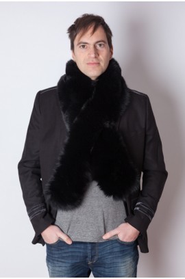 Black fox  fur scarf - unisex